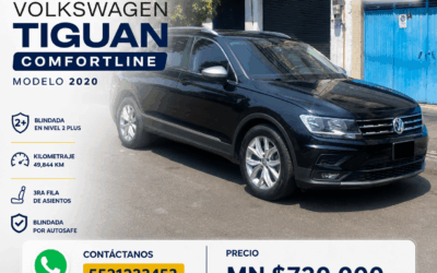 2020 VW TIGUAN COMFORTLINE CON 3RA FILA NIVEL 2 PLUS – COLOR NEGRO